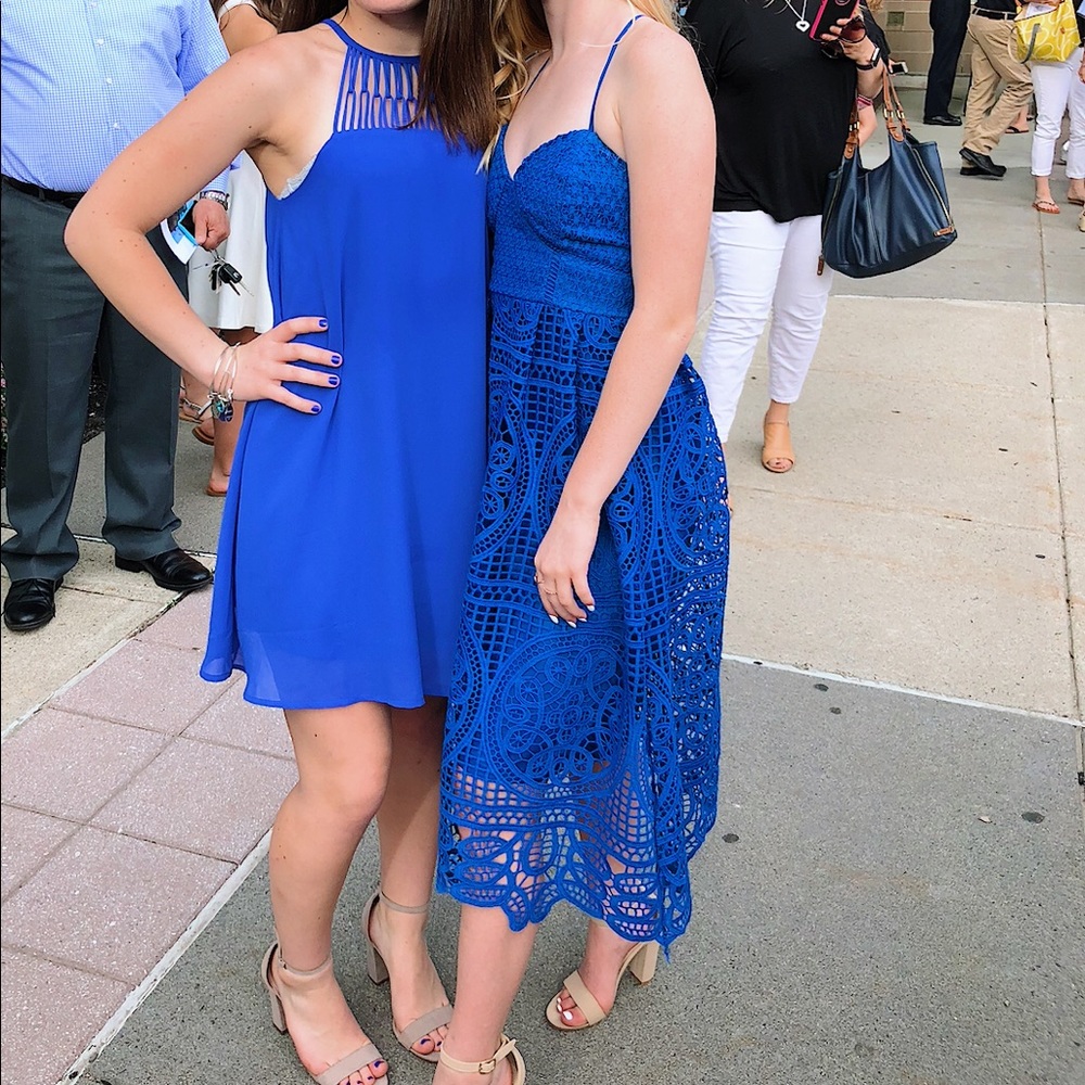 Lulus blue, lace, midi dress